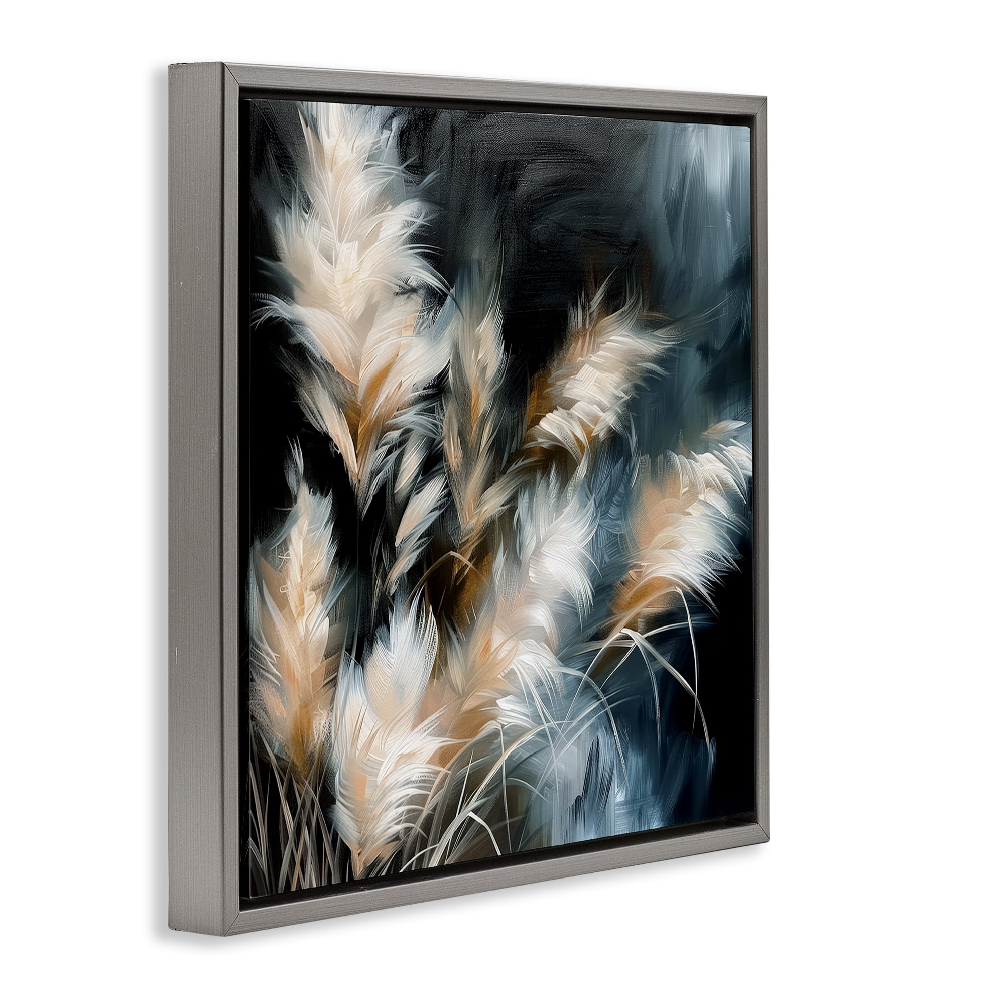 Stupell Industries Feathery Windblown Wheat Plants & Flowers Painting Gray Floater Framed Canvas Art Print Wall Art, 25 x 25