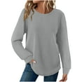 thumbnail image 2 of Tops for Women Plus Size Round-Neck Long Sleeve Casual Blouse Sweater Womens Blouse Gray XL, 2 of 6