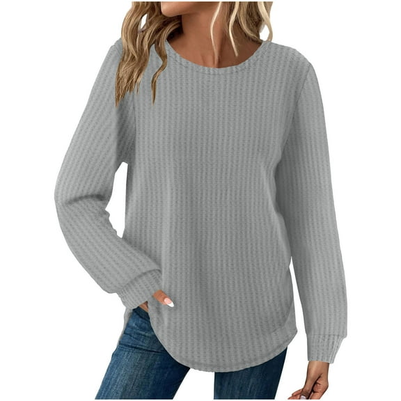 LIaqionyy Womens Shirts Crew Neck Loose Dressy Tops Casual Work Tunic Blouse Fall Clothes Pullover Fashion Outfits