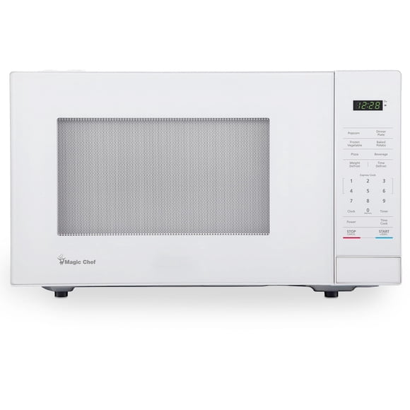 Magic Chef - Horno de microondas compacto para encimera, 1000 vatios, blanco, 1.1 Cu. Aparato de cocina digital con un solo toque, cerradura para niños, temporizador, recalentamiento, descongelación y