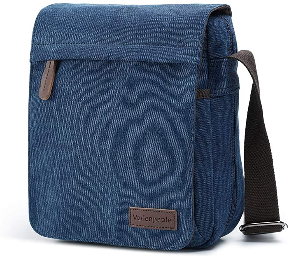 Verlenpaple Canvas Messenger Bag iPad Bag Vintage Small Canvas Crossbody Bag Men's Shoulder Bag with Multiple Pocket 