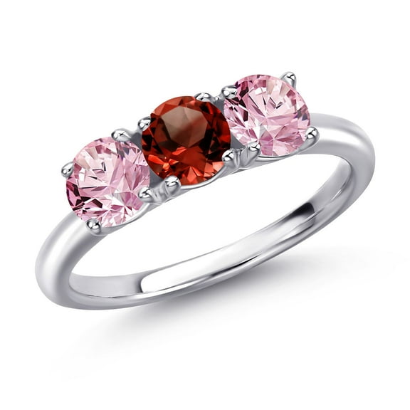 Gem Stone King 925 Sterling Silver Red Garnet and Pink Lab Grown Diamond Engagement Ring for Women | 1.55 Cttw | Round 5MM | Gemstone January Birthstone | Size 5
