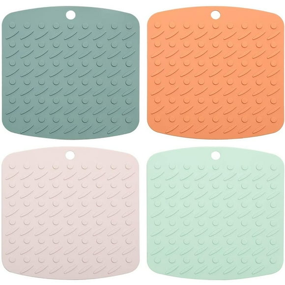 CHOK 4 Pack Silicone Pot Holder Trivets - Non Slip Heat Resistant Trivet Silicone Potholder Can Be Used for Jar Opener Spoon Holder Etc