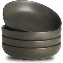Tikooere Pasta Bowls Set of 4, 34 oz Large Stoneware Bowls for Salad & Ramen, Wide Shallow Ceramic Serving Bowls, Microwave & Dishwasher Safe, Matte Black