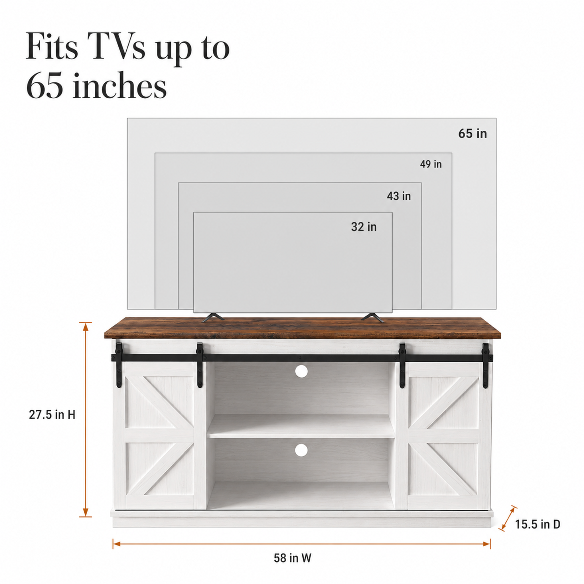Homall Farmhouse TV Stand for 65 inch TVs with Sliding Barn Doors, White photo 7