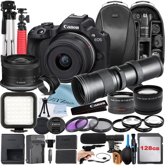 Canon EOS R50 Mirrorless Camera with RF-S 18-45mm   420-800mm Super Telephoto Zoom Lens   128GB Memory Card   Backpack   Tripod   ZeeTech Accessory Bundle (International Version)