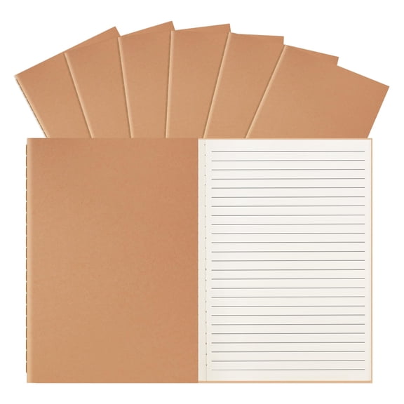 ALKALO 6 Pack A5 Ruled Lined Kraft Notebooks Bulk, Journaling Notebooks, A5 Lined College Ruled Notebook, 8.3x5.5 Inches 60 Pages Travel Journal Notebooks Set for Work, Writing