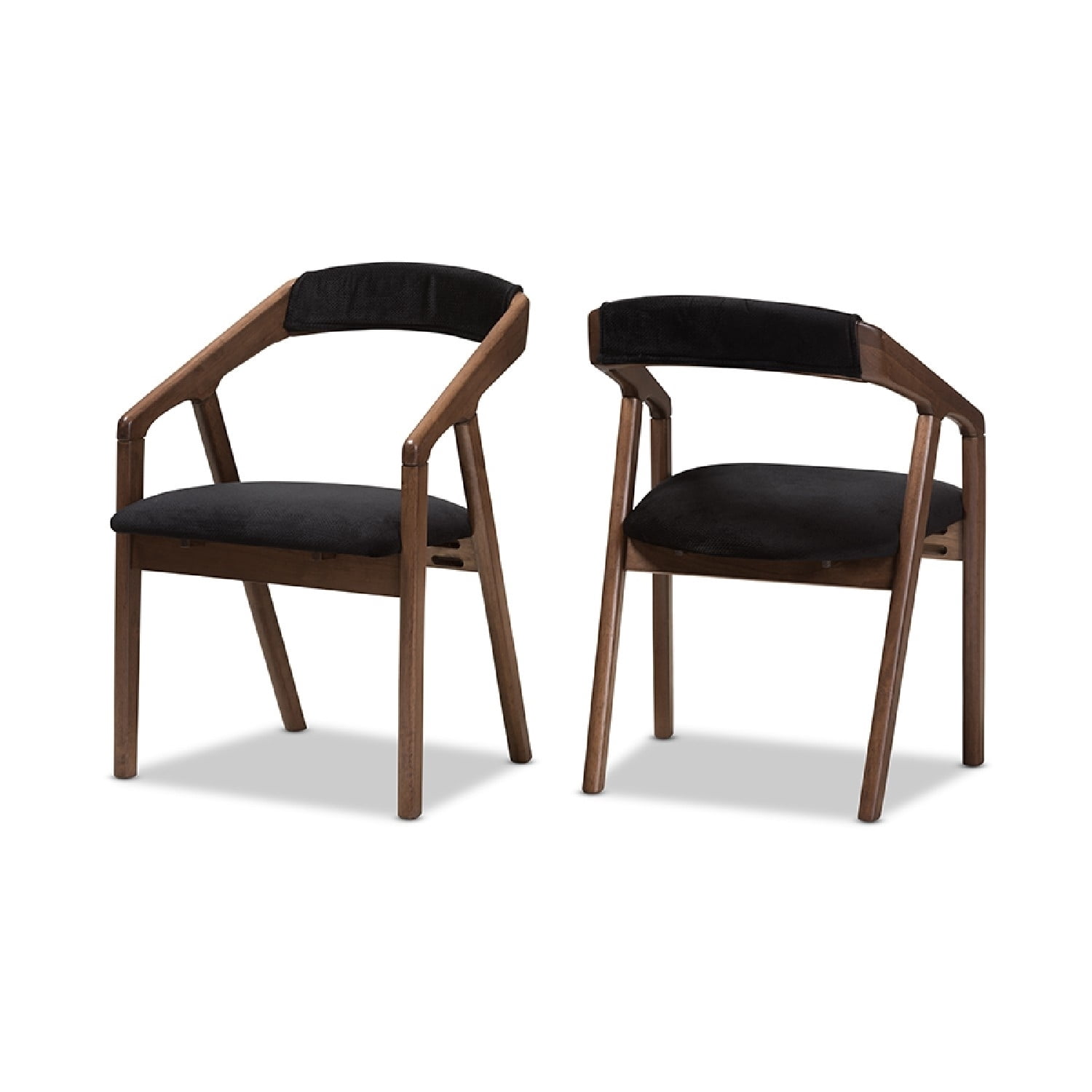 Baxton Studio Wendy Mid-Century Modern Black Velvet and Walnut Medium Brown Wood Finishing Dining Chair (Set of 2)