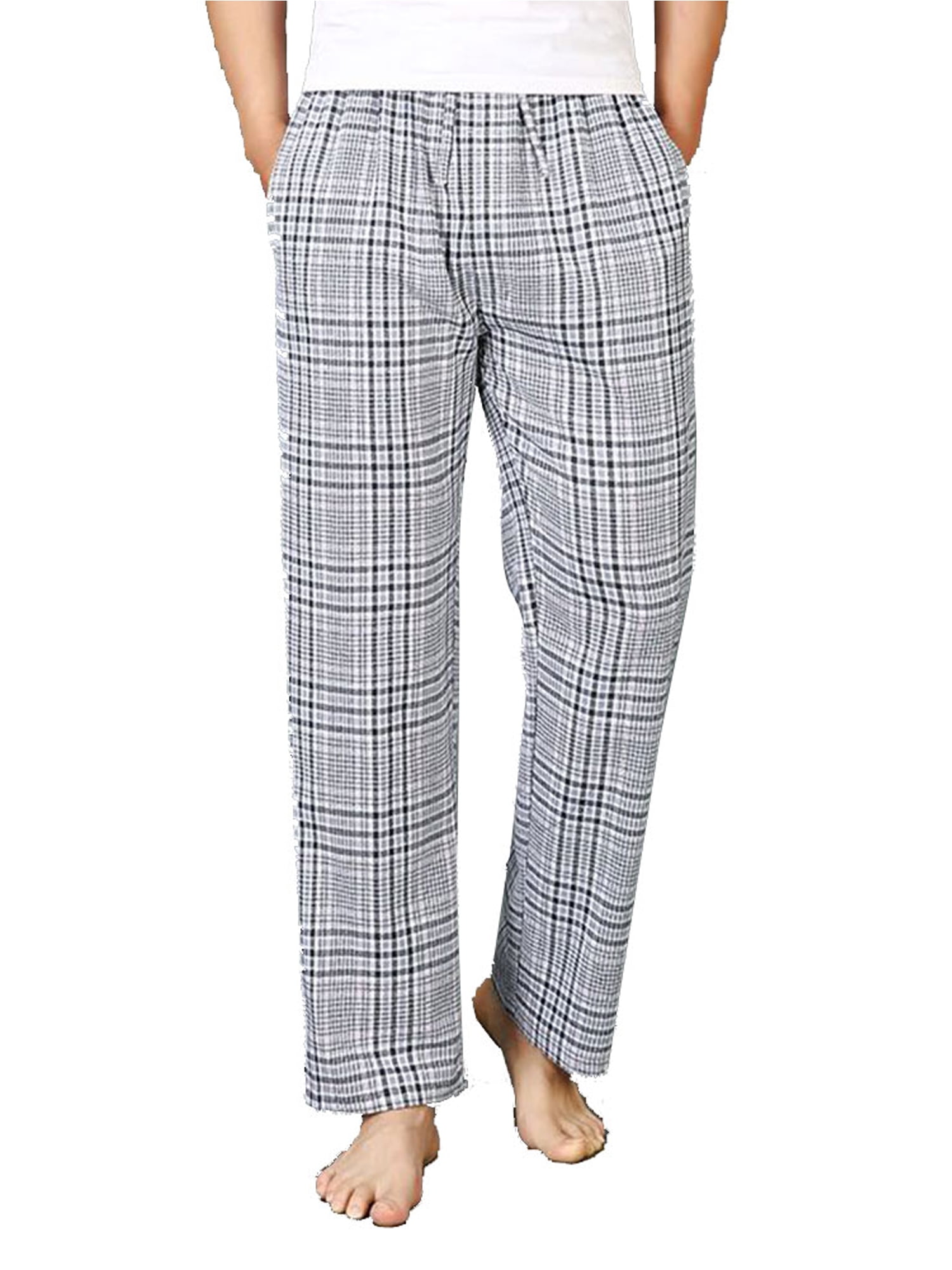 BIONIO Men's Plaid Pajama Pants with Drawstring，Casual Loose Fit Comfy Elastic Waist Daily Home Pants Trousers with Pockets 