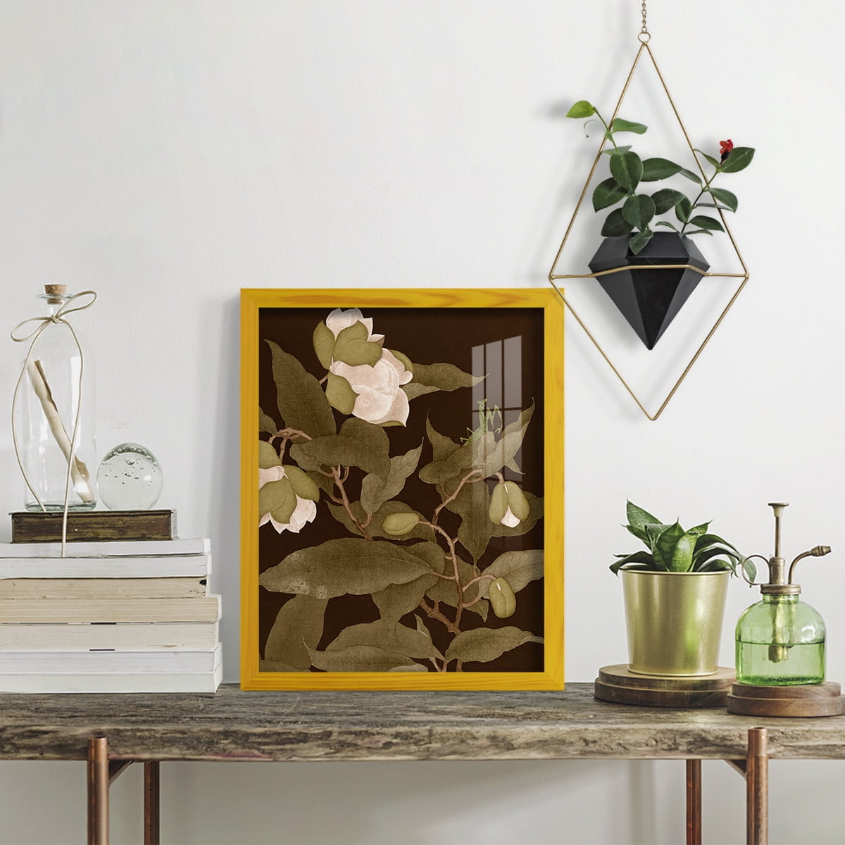 Asian Brocade I - Framed Print w/glass - Sunflower Yellow