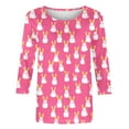 thumbnail image 5 of QUNYINEY Women Shirts 3/4 Sleeve Crew Neck Easter Bunny Casual Tops Pullover Loose Graphic Tees, 5 of 5