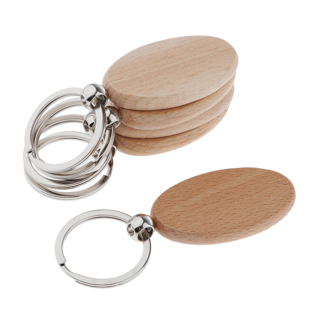 5Pcs Blank Wooden Key Tag for Keychain Metal Key Ring Bag Phone Hanging Charms 
