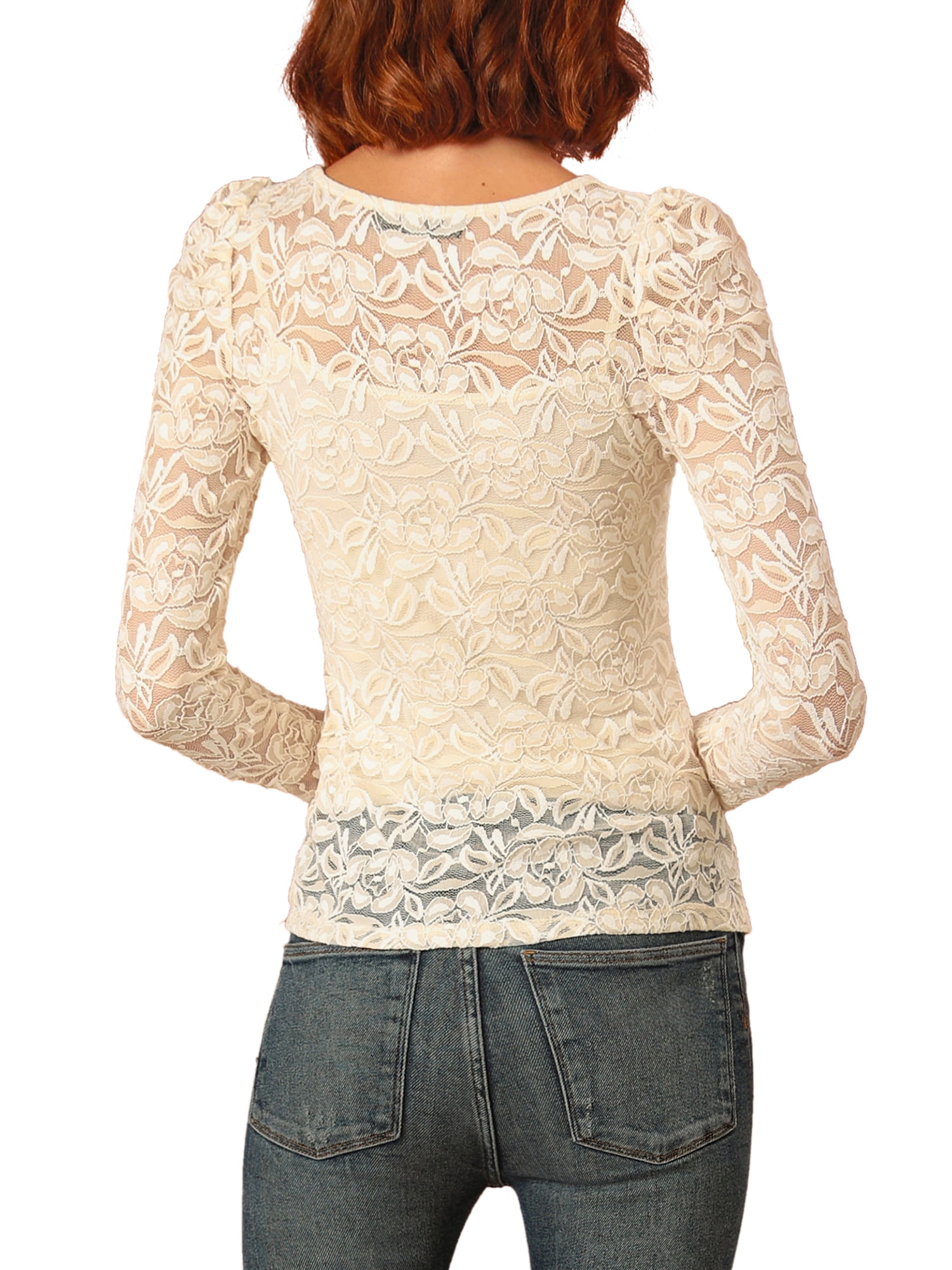 DARING DIVA Semi Sheer Puff Sleeve Vintage Top 2XL Beige