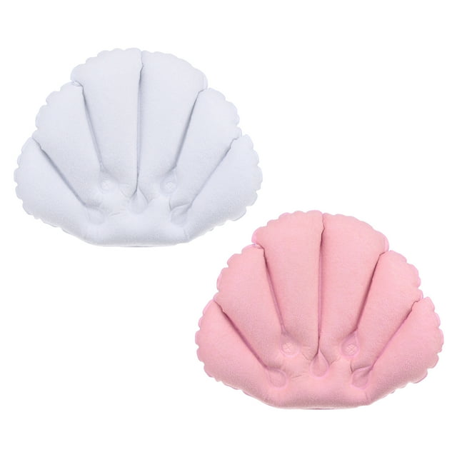 Unique Bargains Inflatable Bath Pillow with Suction Cups, Terry Cloth Covered Neck Support (Pink, White) 2 Pack