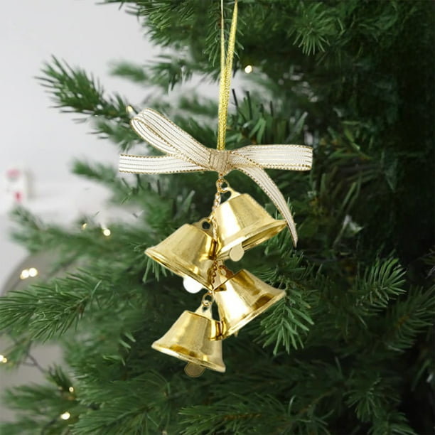 Adorno navideño con forma de campana y lazo | Adorno colgante de plástico rojo, dorado y plateado para árbol de Navidad | Accesorio para coche | Decoración navideña ligera de 20 cm | Idea de regalo
