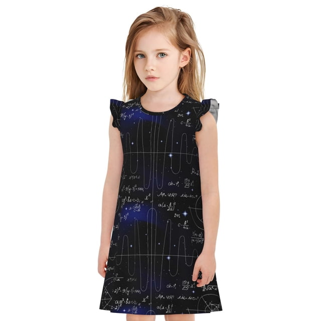 Vsdgher Chemises de Nuit Mathématiques pour Filles Manches Courtes à Volants Robe de Nuit Pyjama pour Fête Pyjama-TG