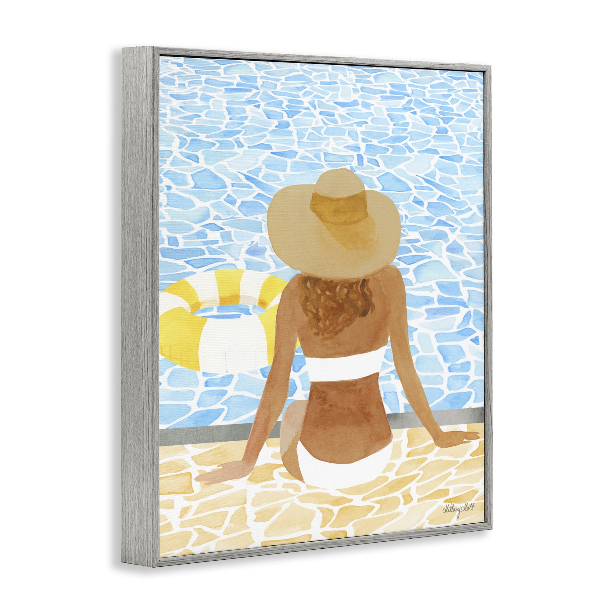 Stupell Industries Summer Poolside Chill Gray Framed Giclee Art, design by Hillary Holt