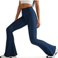 thumbnail image 5 of Felirenzacia Women's High Elastic Wasitband Skinny Flare Leggings, Seamless Fitness 4 Way Stretch Yoga Bootcut Athletic Pants, Dark Blue,S, 5 of 10
