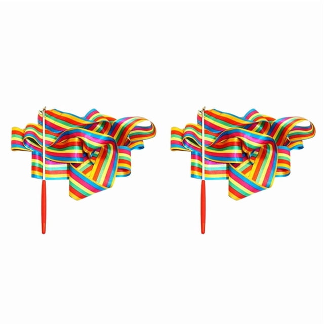 2X Ribbon Dance Rainbow Ribbon Children'S Dance Gymnastics Rhythm Stick Colorful Gymnastics Ribbon Sporting Goods (2M)