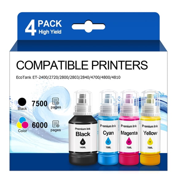 Ink Refill Bottles Replacement for Epson 502 Ink Bottle Ecotank for ET-2850/3850/3760/2760/4850 Printers,4 Pack