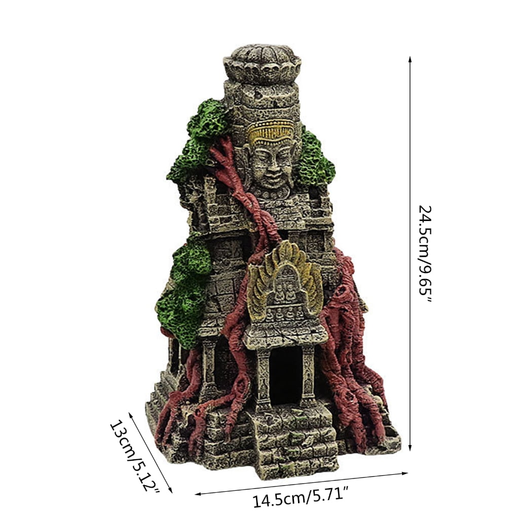 lanema Aquarium Resin Decoration Buddha Temple Theme Hideout Betta Cave FishTank Accessories for Hermit Crab Crayfish