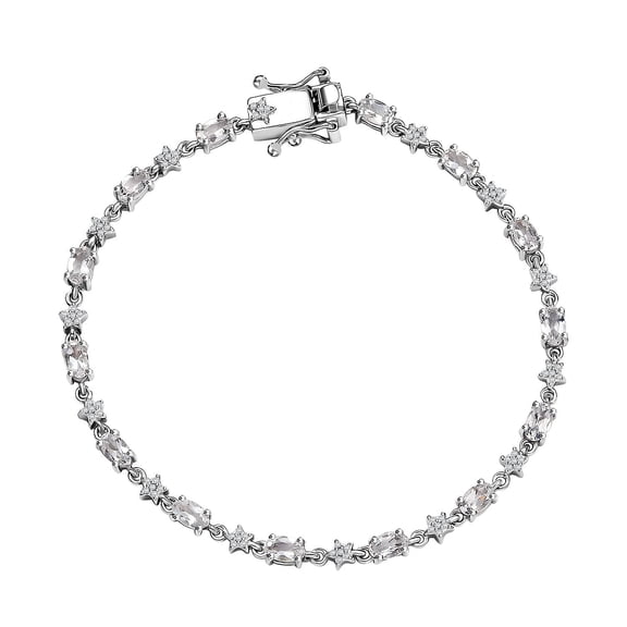 Moissanite Sterling Silver Rhodium Plated Bracelet Size 7.25 Inches Ct 3.12