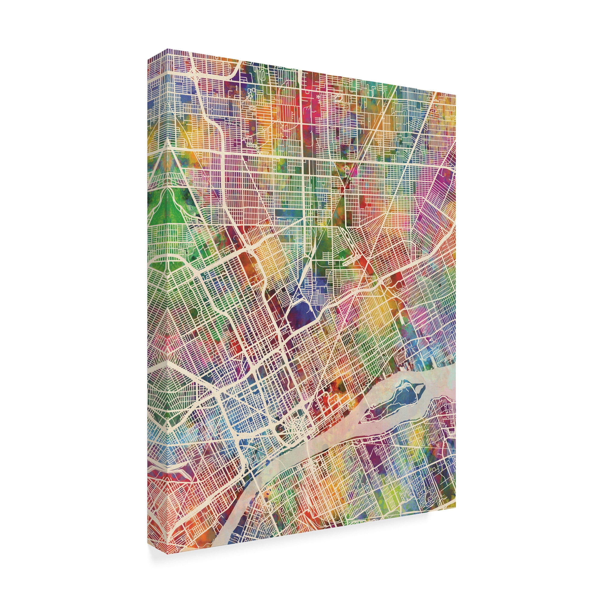 Trademark Fine Art 'Detroit Michigan City Map' Canvas Art by Michael Tompsett