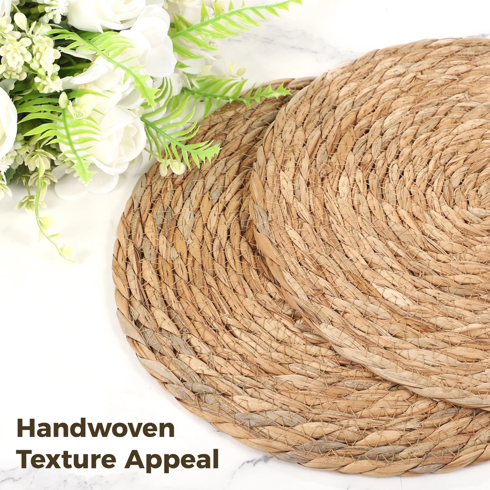 Round Placemats Set of 10, 12 in Diameter Woven Placemats, Natural Seagrass Color, Heat-proof Table Mats, Rustic Decor for Dining Tables Weddings