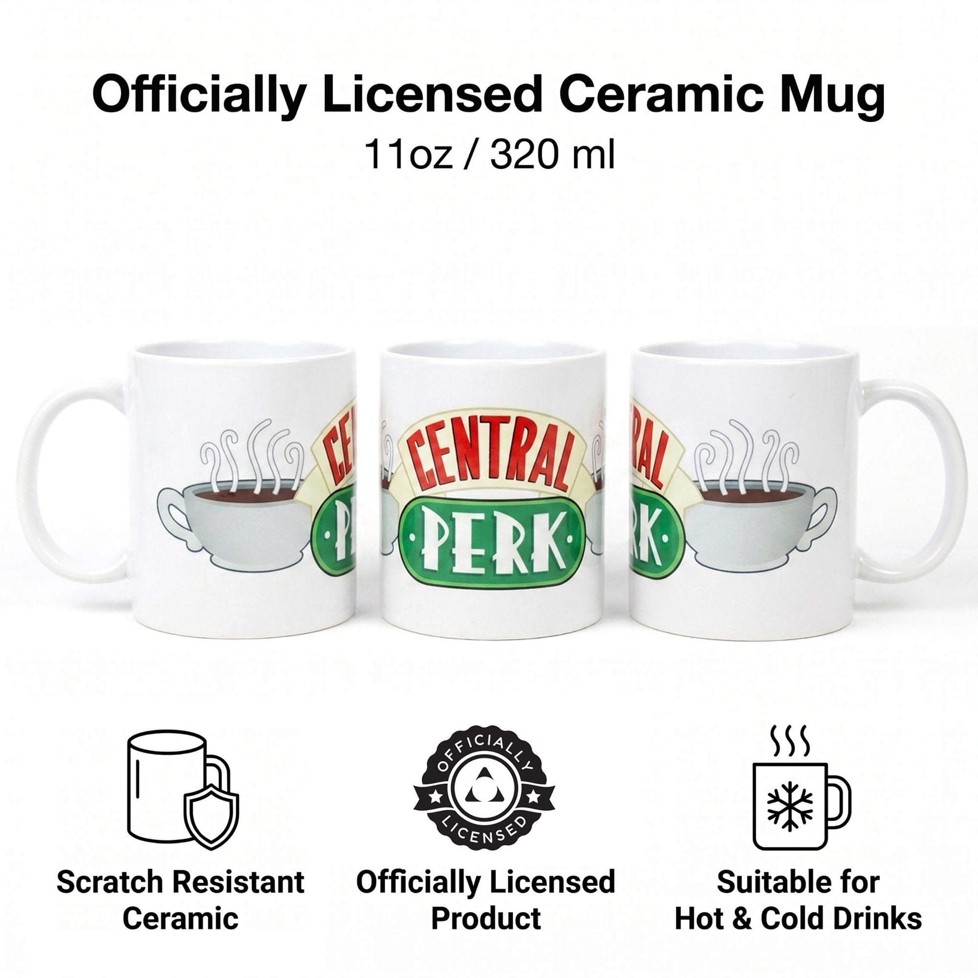 Pyramid America: Friends: Central Perk - 11oz Ceramic Mug - Coffee & Tea Cup, Shop Logo, Microwave-Dishwasher Safe, TV Show Fan Collectible, Licensed