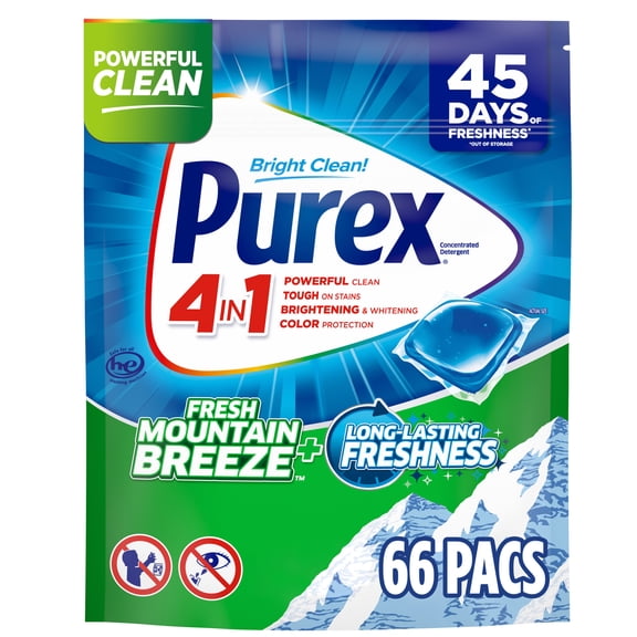 Purex Laundry Detergent Pacs, Fresh Mountain Breeze, 66 count