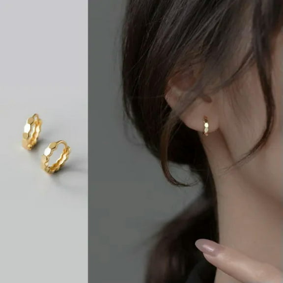 EOEMY Gold Plated 925 Sterling Silver 10 mm Hoop Circle Huggie Earrings Gift-Gold