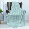 thumbnail image 4 of Retro Soft Flannel Fleece Blanket, Pastel Colored Squares and Lines Checked Pattern Diagonal Geometrical Tile Design, Cozy Plush for Indoor and Outdoor Use, 70" x 90", Sky Blue White, by Ambesonne, 4 of 5