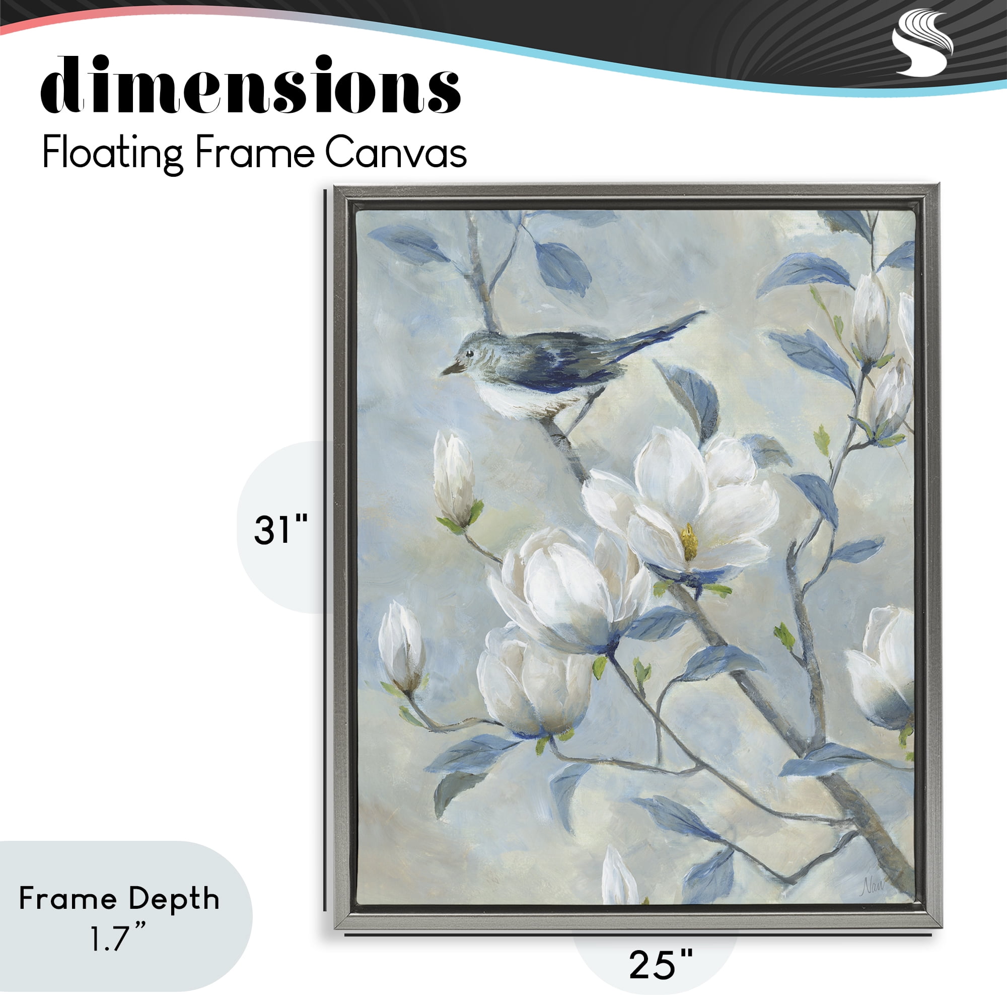Stupell Industries Blue Bird in Magnolia Tree Gray Framed Floater Canvas Wall Art, design by Nan