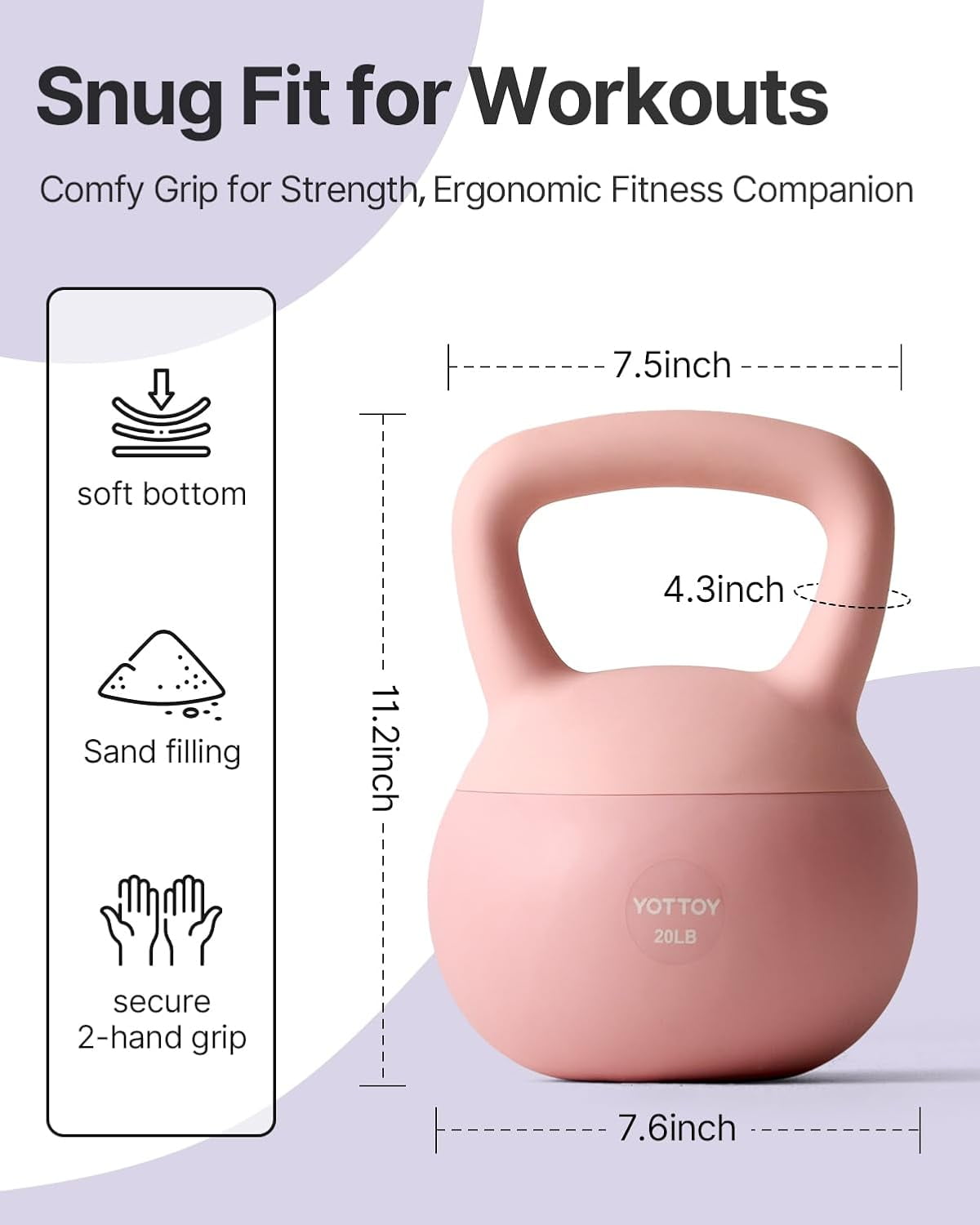 YOTTOY 15 lb Soft Kettlebell — Pink, Anti-Slip Grip,Weight for Home Workouts,Safety Guaranteed