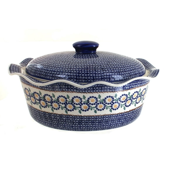 Blue Rose Poterie à Polir Fleur de Pêcher Grand Boulanger Ovale avec Couvercle