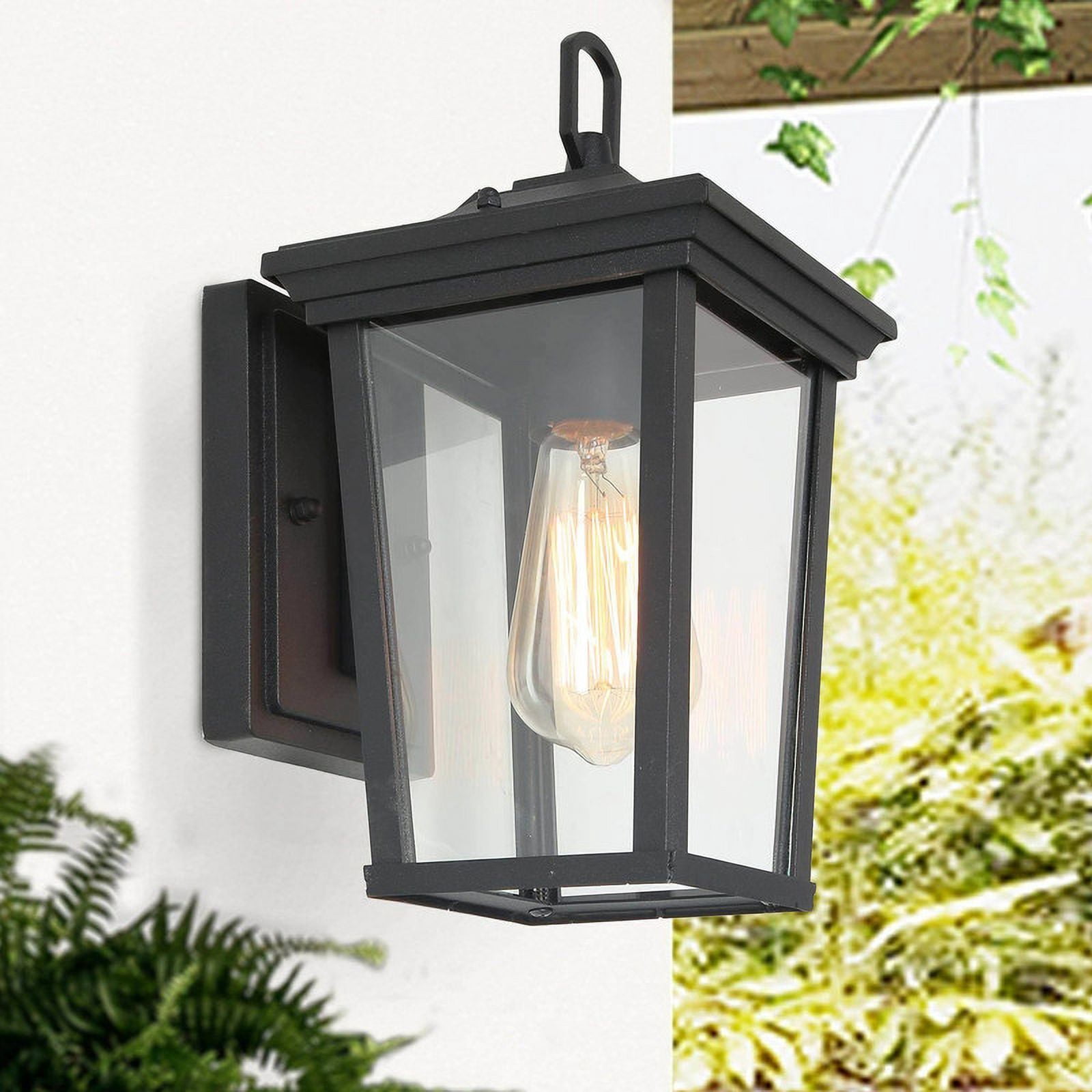 LNC 1-Light Modern Farmhouse Black Clear Glass Outdoor Wall Sconce for Outdoor Location