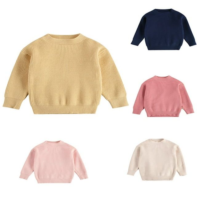 6M-5T Bambin Bébé Fille Garçon Tricot Solide Pull Pull Pull Sweat-Shirt Chaud Col Rond à Manches Longues Tops pour Enfants
