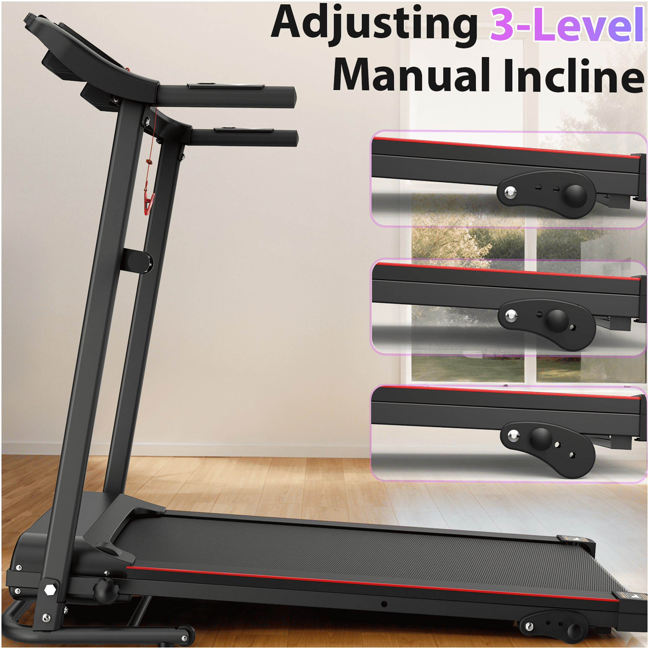 JERFIT Electric Folding Treadmill for Home, 2.5HP Motor 12KM/H Speed, 3-Level Incline, Bluetooth Speaker, Compact Running Machine for Cardio Workout