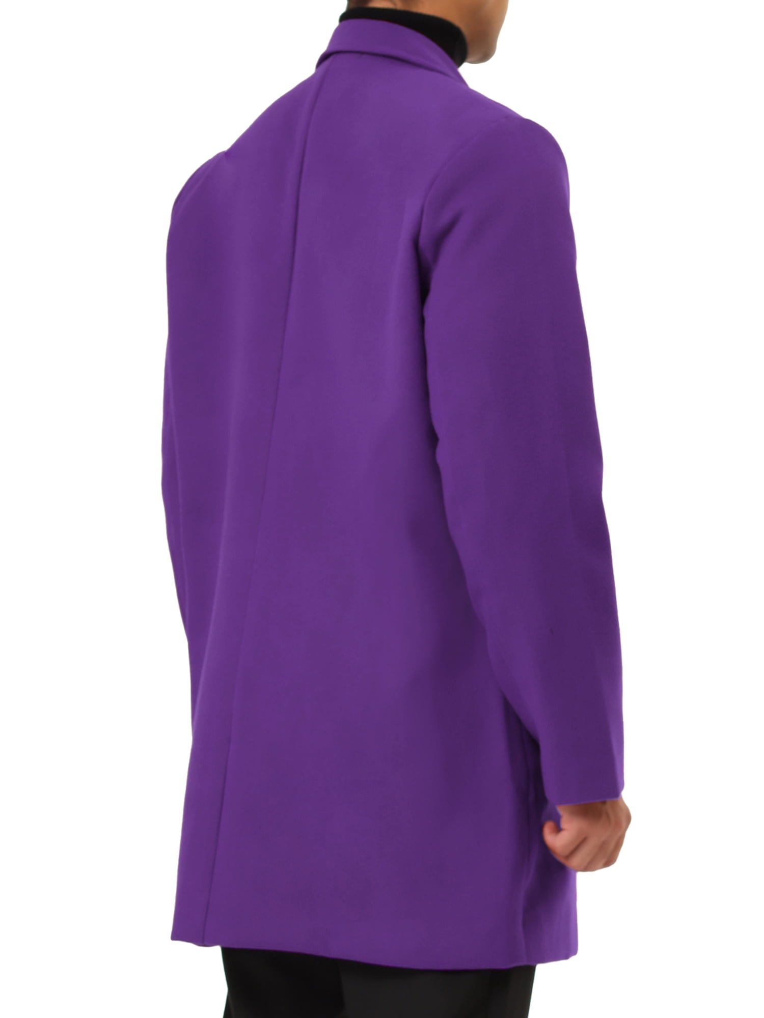 Unique Bargains Men's Slim Fit Notched Lapel Single Breasted Mid Length Overcoat XL Purple