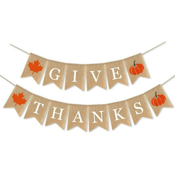 Burlap Give Thanks Banner Autumn Theme Supplies Thanksgiving Day Friendsgiving Party Garland Decoration