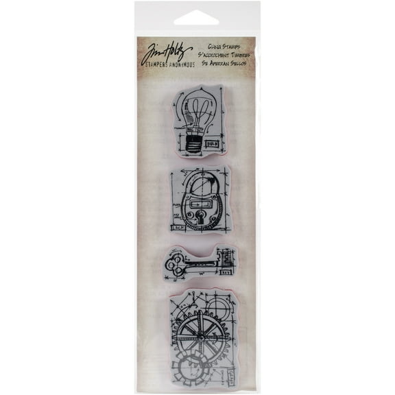Tim Holtz Mini Blueprints Strip Cling Stamps 3"X10"-Industrial