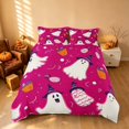 thumbnail image 3 of Homewish Halloween Witch Ghost Bedding for Girls, Cartoon Candy Cupcake Duvet Cover Full, Hot Pink White Orange, Pink Reversible 3-Piece, 1 Duvet Cover and 2 Pillowcases, 3 of 6