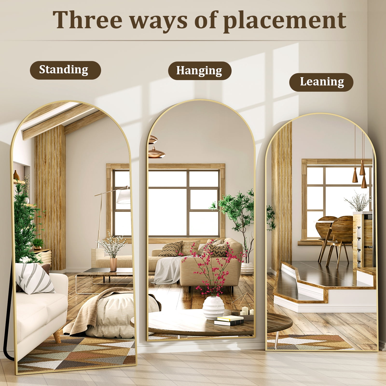 Mirrasia 77"x38.5" Arched Oversized Full Length Mirror Wall-Mounted Leaning Floor Mirror,Gold