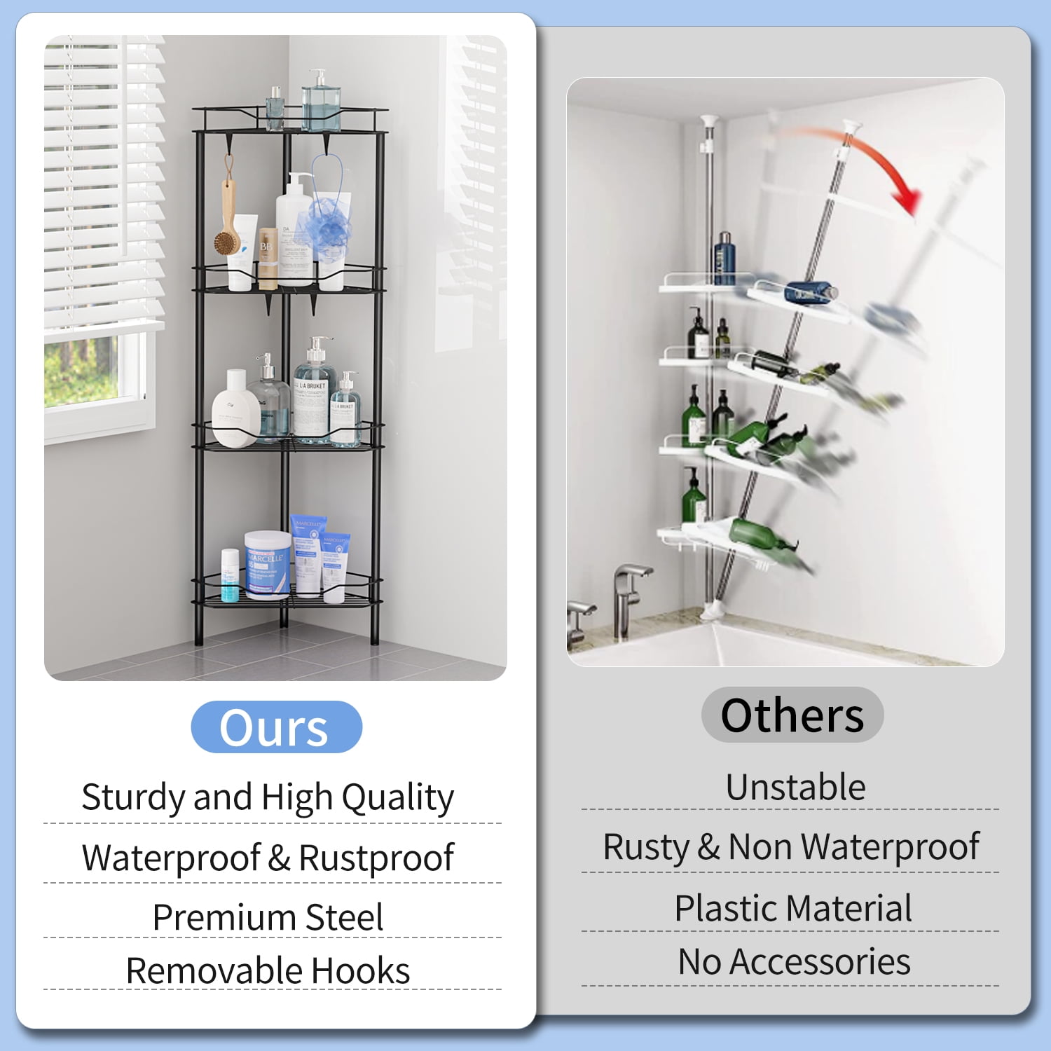 TINANA Corner Shower Caddy: 4 Tier Corner Shelf Organizer, Floor Standing Shower Caddy for Bathroom, Rest Room, Black