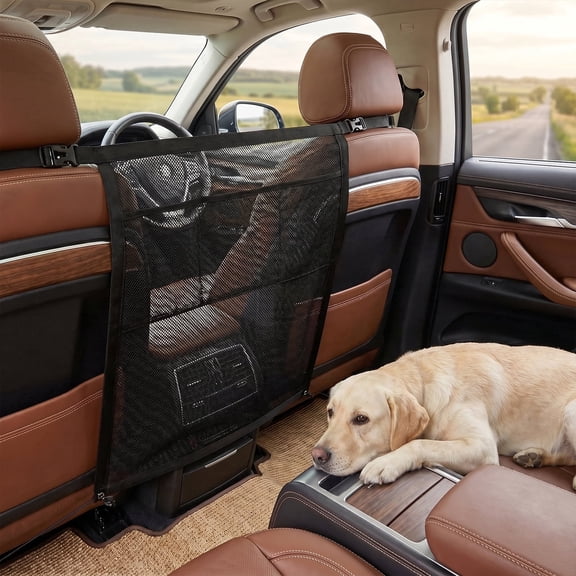 Dog Car Barrier with Mesh Storage Pocket, Pet Barrier for Car Backseat, for Cars, SUVs & Trucks