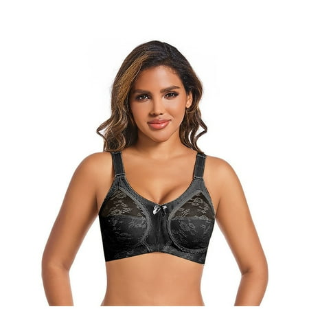 Yyeselk Women s Lace Minimizer Bra Plus Size Full Cup Wirefree Unlined Bra Full Coverage No Underwire Comfort Bra Black 50