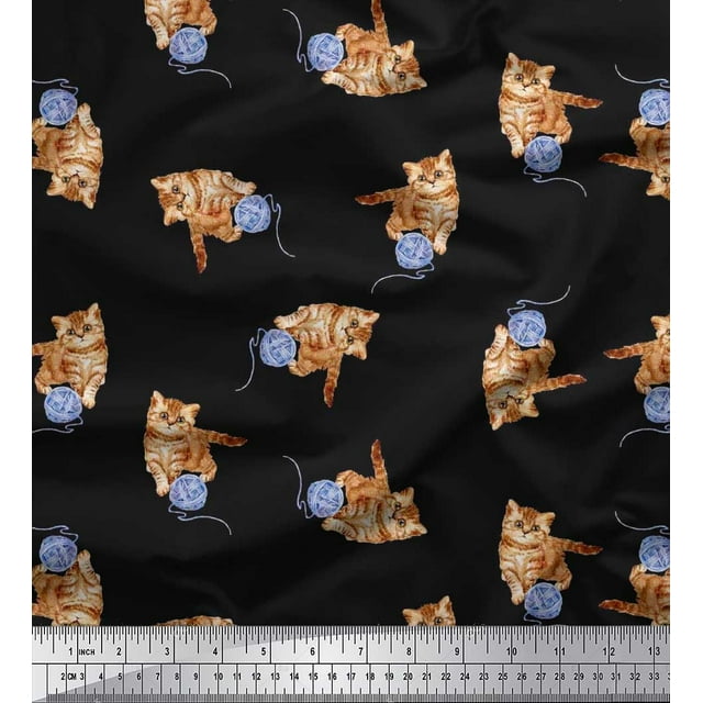 Soimoi Tissu Poly Georgette Laine & Chat Animal Imprimé Tissu 1 Yard 42 Pouces de Large