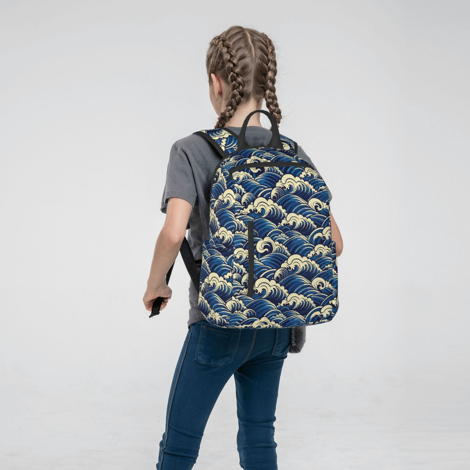 Defioc Japanese Water Wave Pattern Travel Laptop Backpack,Lightweight Backpack Travel Hiking Daypack Backpack Work Bag for Men Women