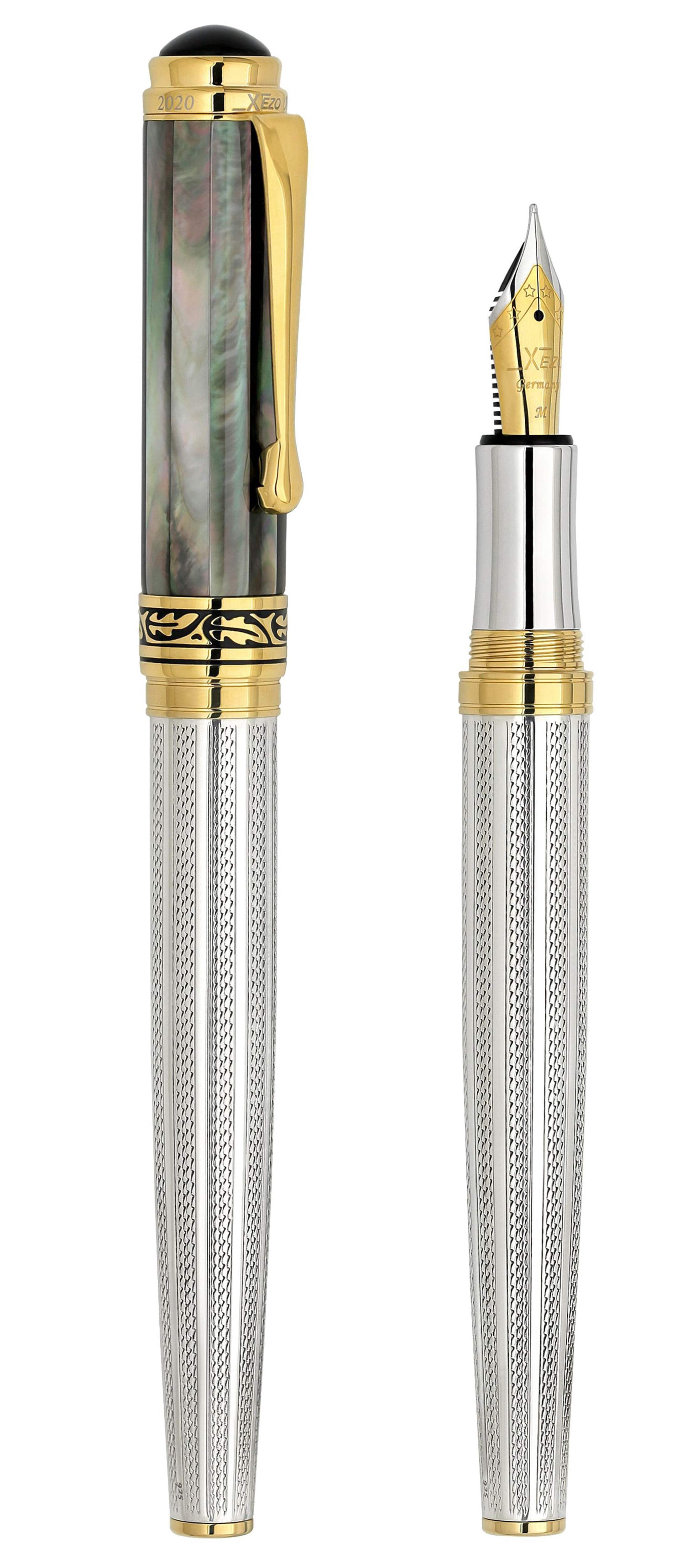 Xezo Xezo Maestro® 925 Sterling Silver Fountain Pen (Medium Nib) - Tahitian Black Mother of Pearl Cap