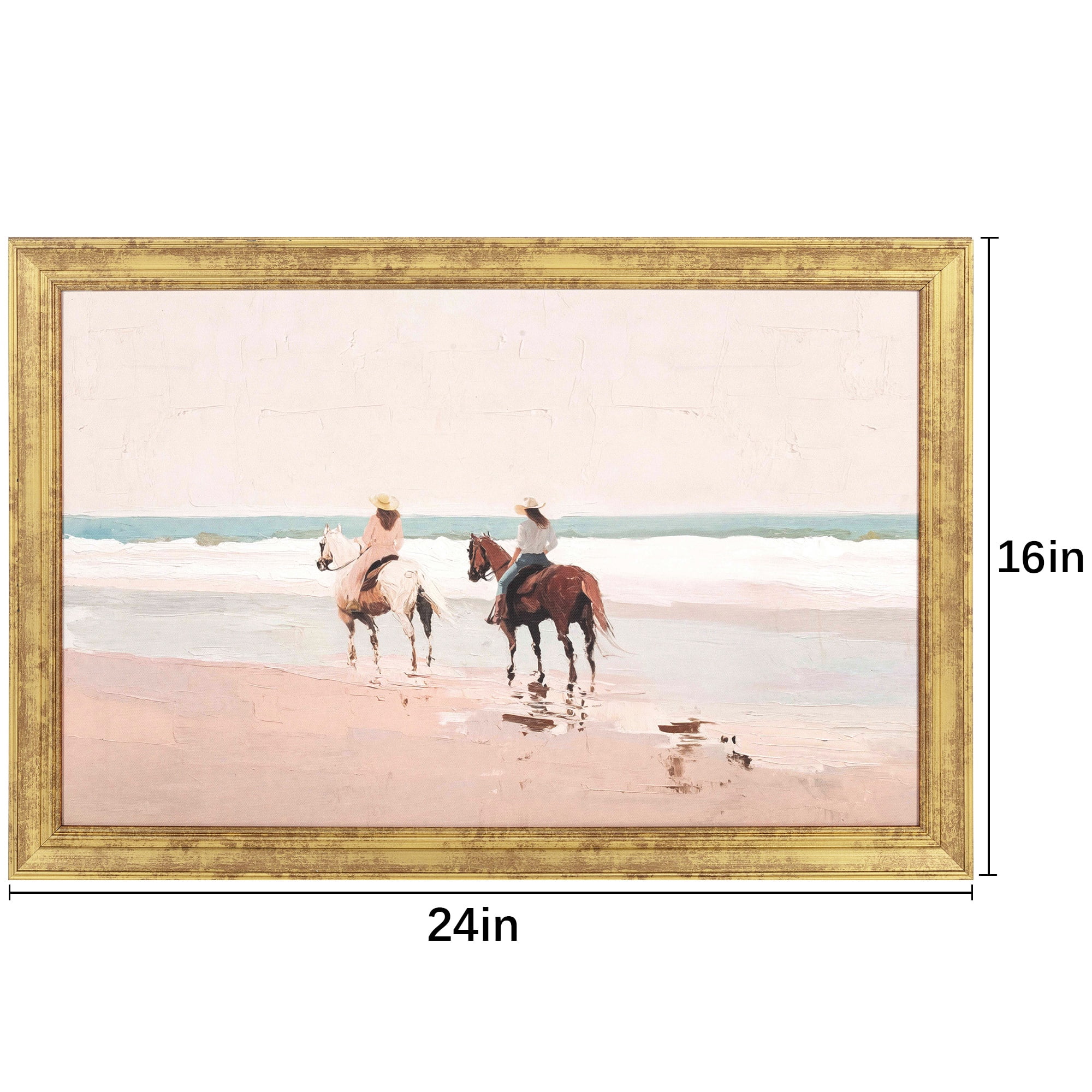 My Texas House Pink Shore Horseride 24" x 16" Coastal Framed Wall Art